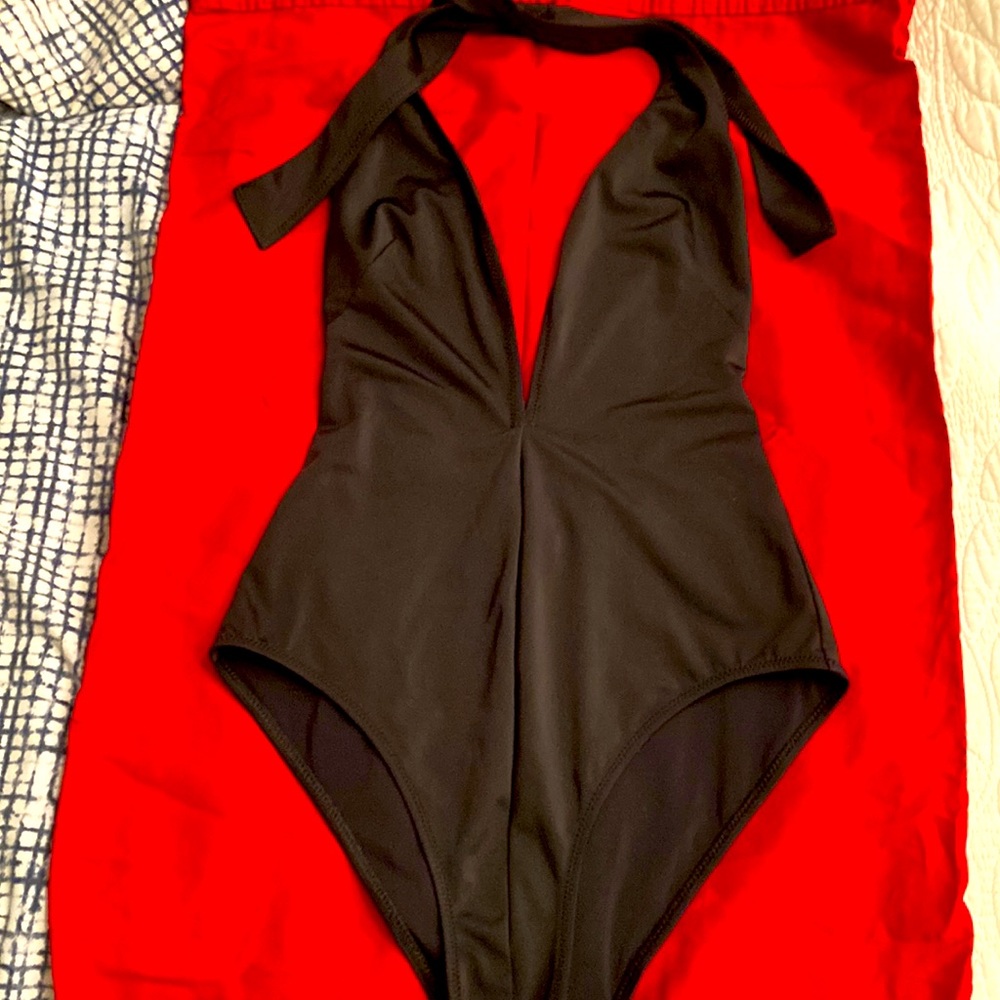 Solid and Striped medium women’s classy bathing suit with deep neck line